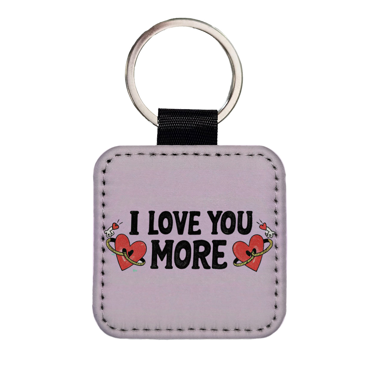 I Love You More Purple Square Faux Leather Keychain