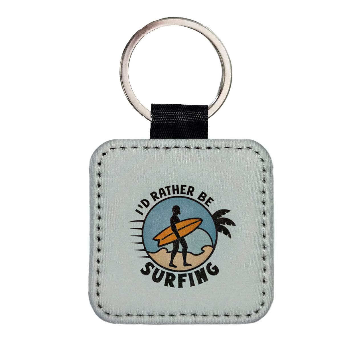 I'd Rather Be Surfing Square Faux Leather Keychain