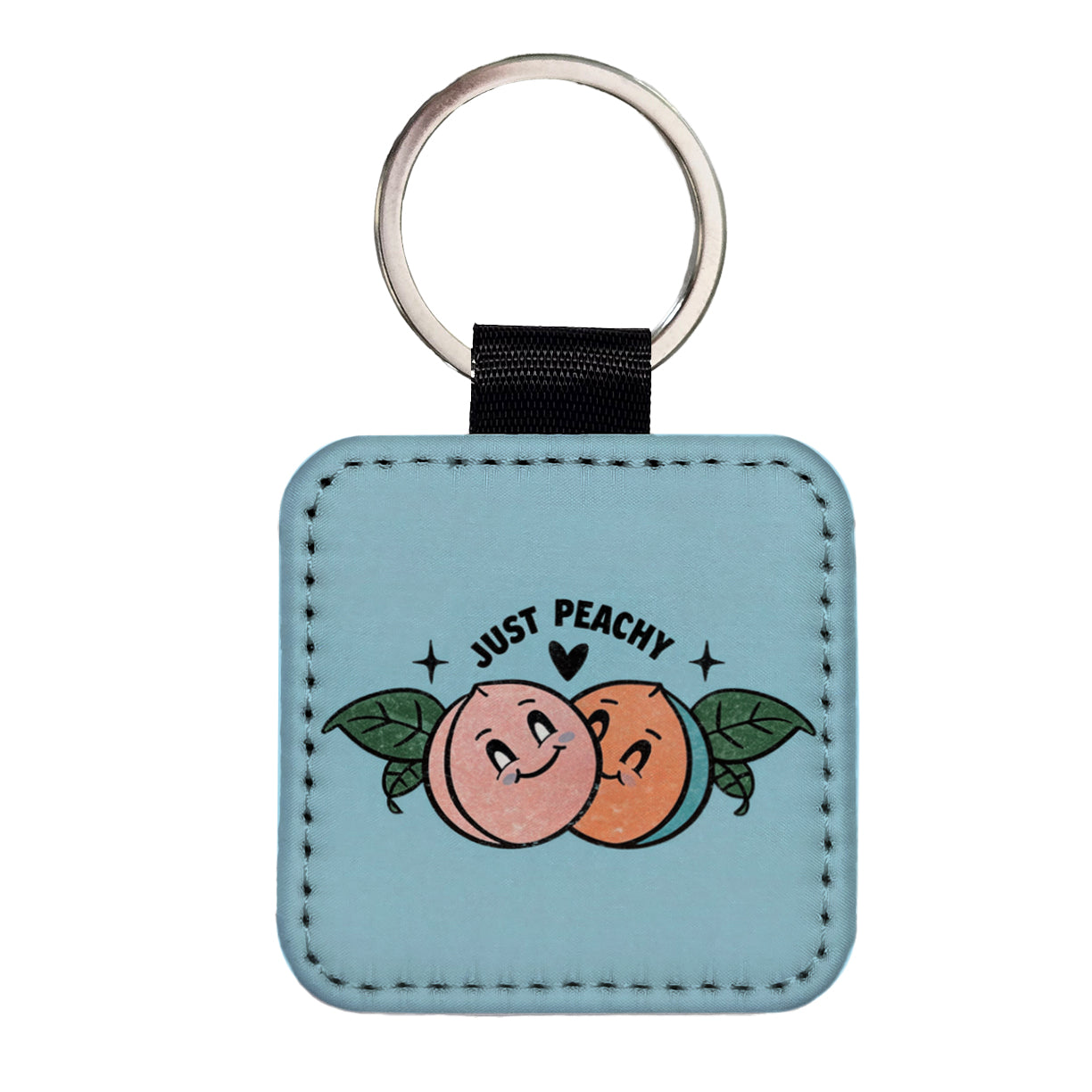 Just Peachy Adorable Square Faux Leather Keychain
