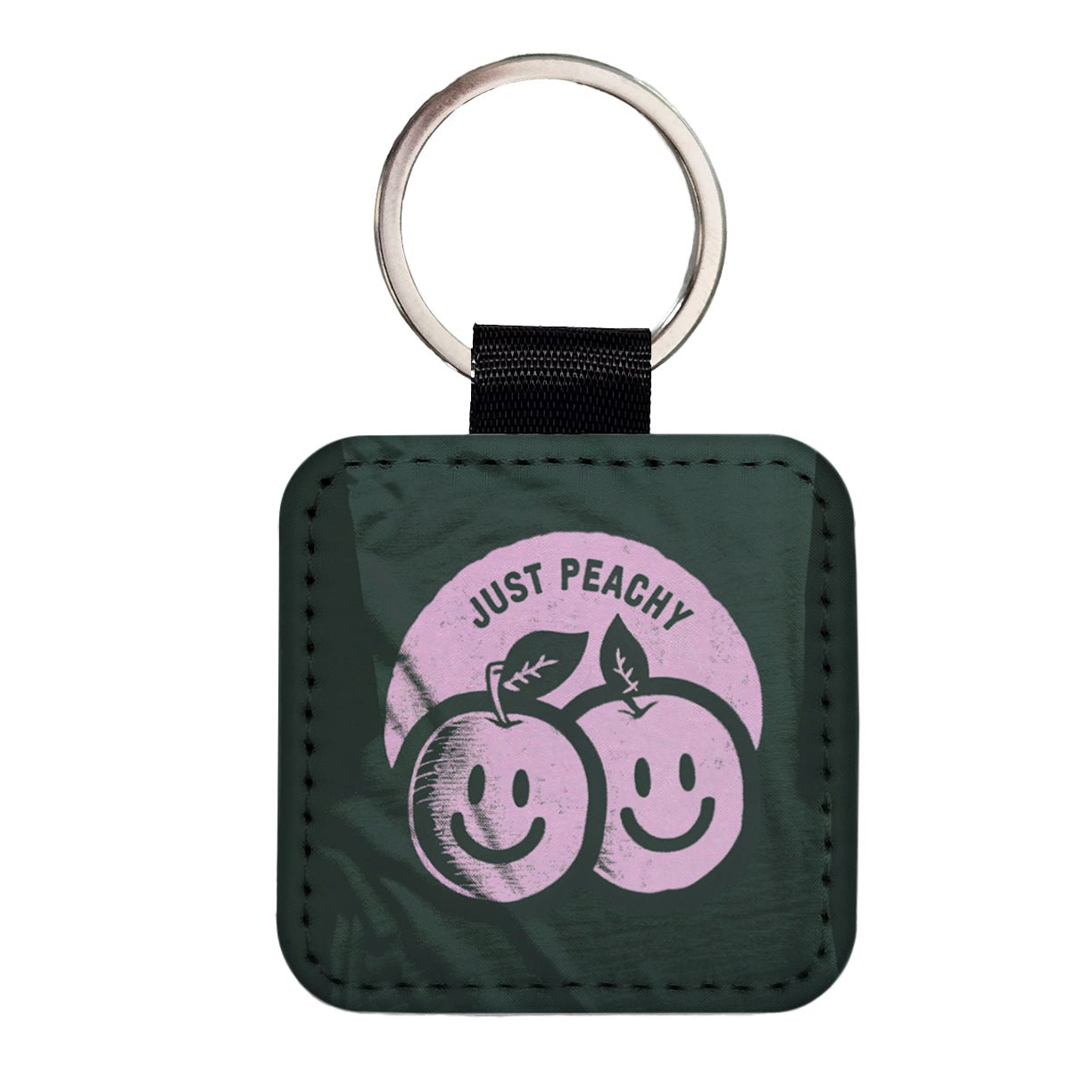 Just Peachy Funny Square Faux Leather Keychain