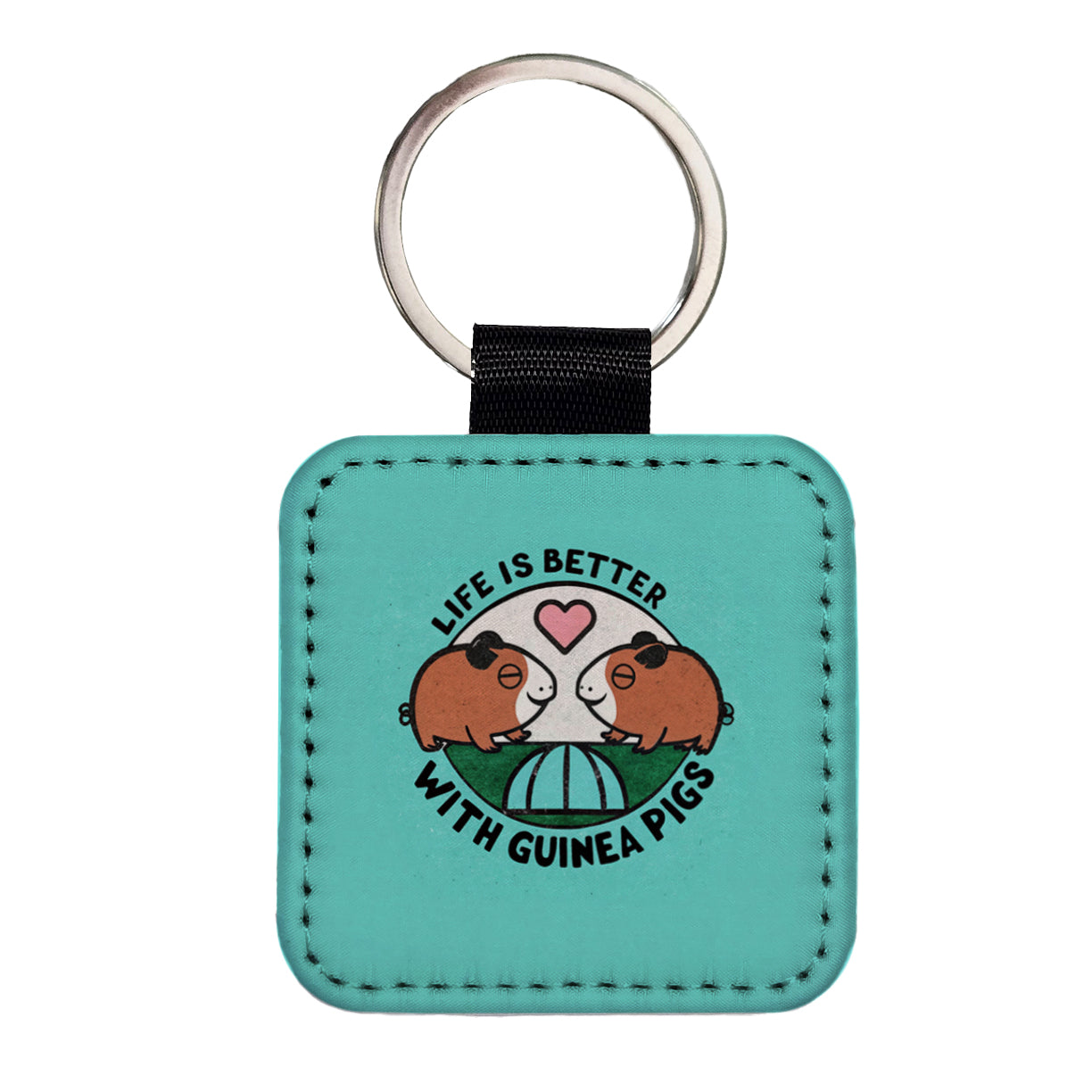 Life Is Better With Guinea Pigs Square Faux Leather Keychain