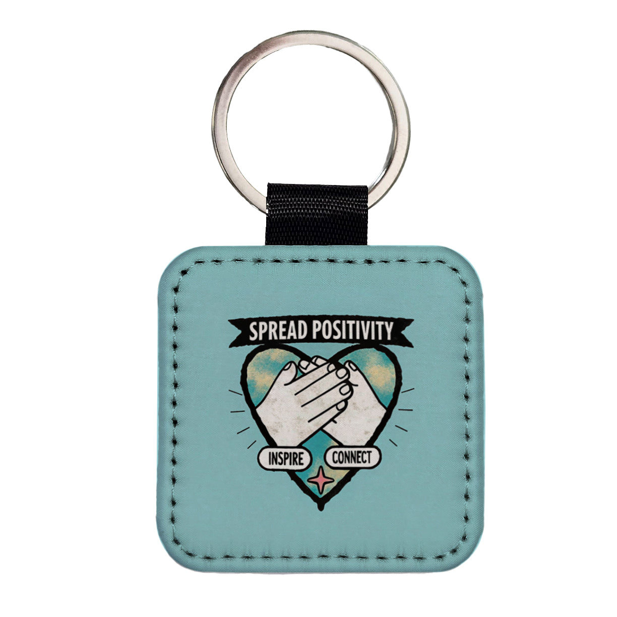 Spread Positivity Blue Square Faux Leather Keychain