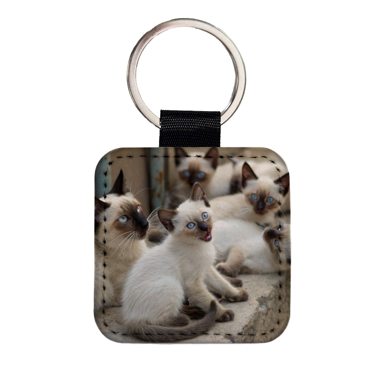 Bunch Of Siamese Cats Square Faux Leather Keychain