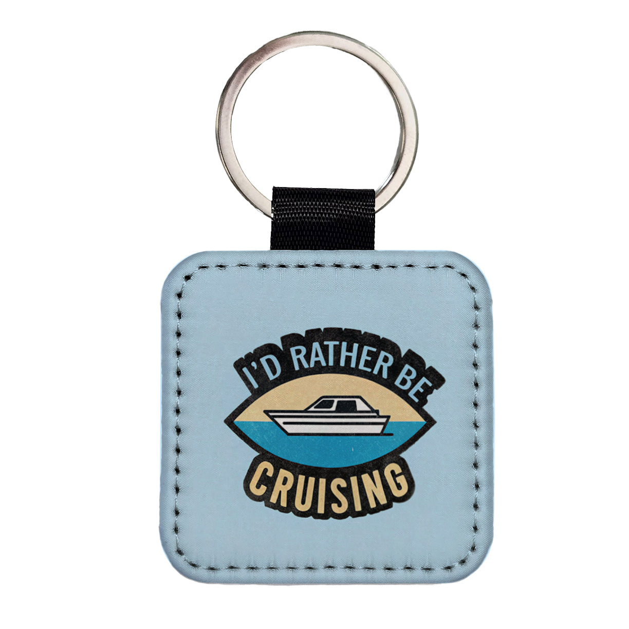 I'd Rather Be Cruising Cruise Travel Square Faux Leather Keychain