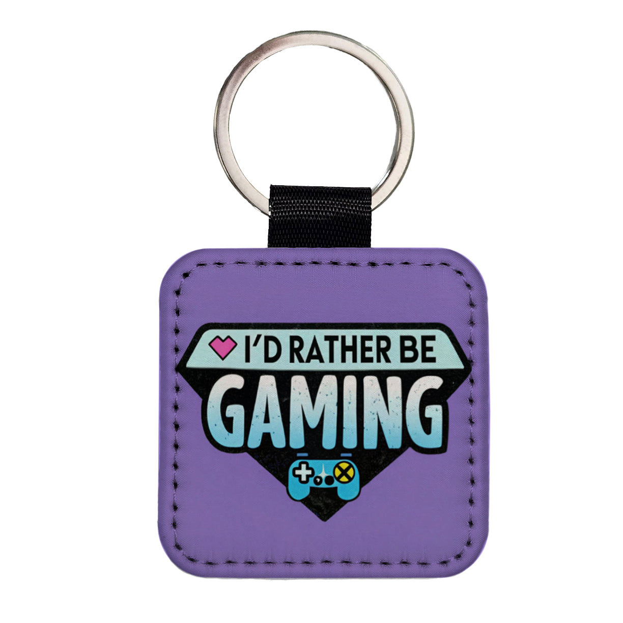 I'd Rather Be Gaming Gamer Square Faux Leather Keychain