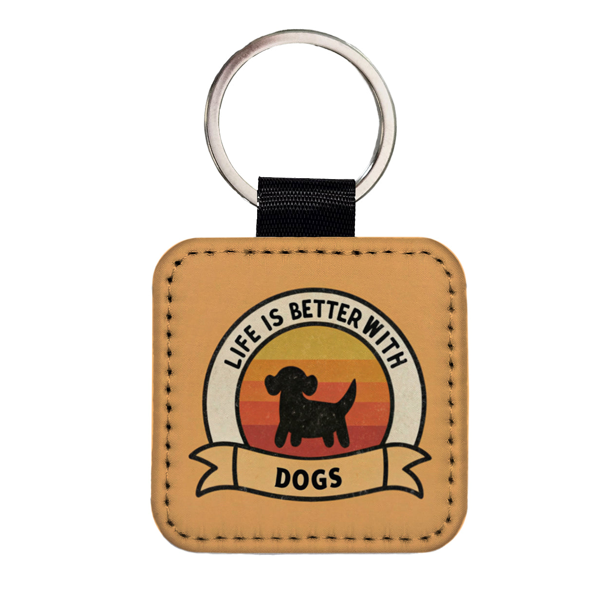 Life Is Better With Dogs Square Faux Leather Keychain