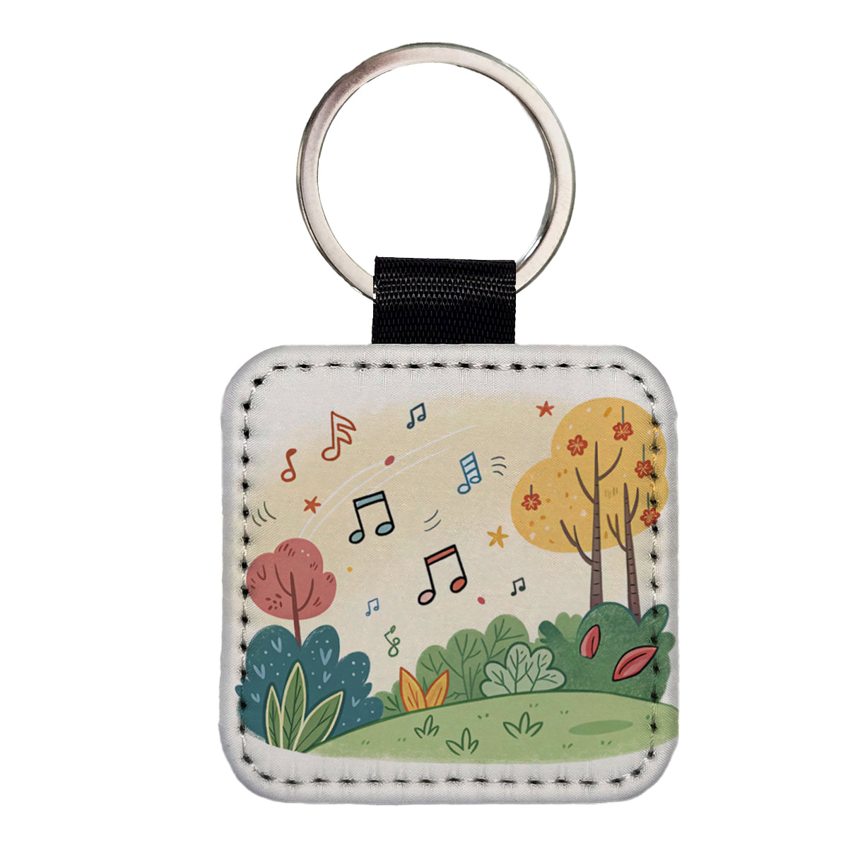 Music Notes Musical Musician Square Faux Leather Keychain