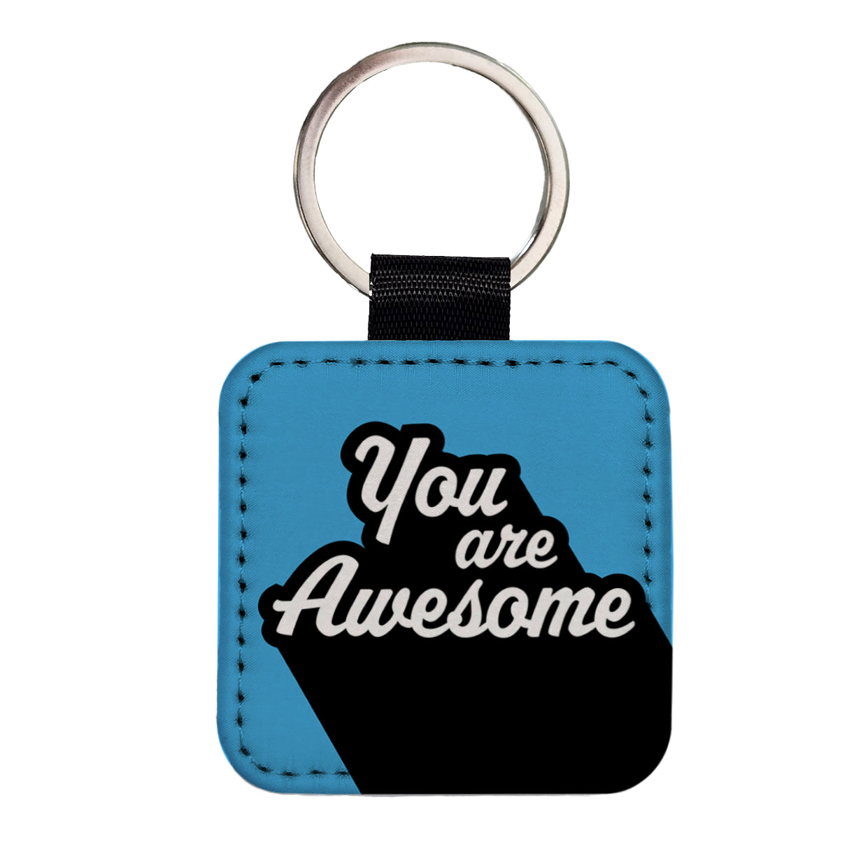 You Are Awesome Funny Inspirational Blue Square Faux Leather Keychain