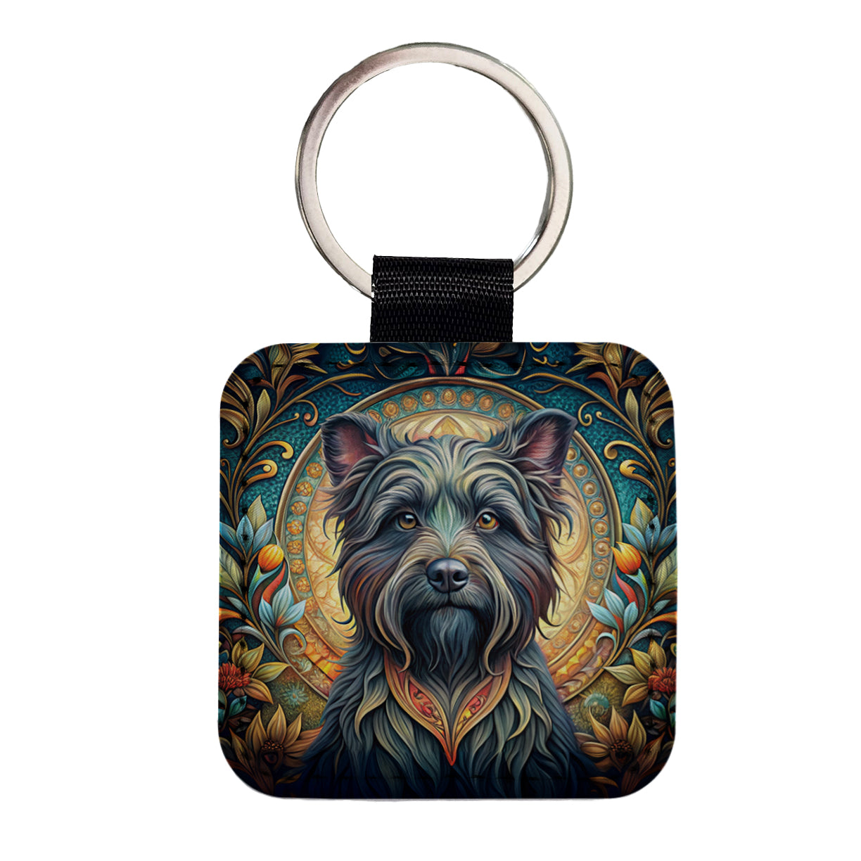 Affenpinscher Dog Art Nouveau Square Faux Leather Keychain