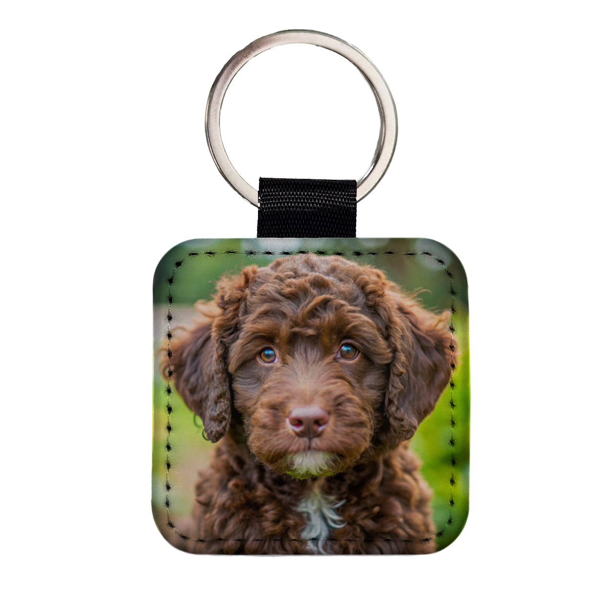 Barbet Dog Puppy Photo Square Faux Leather Keychain