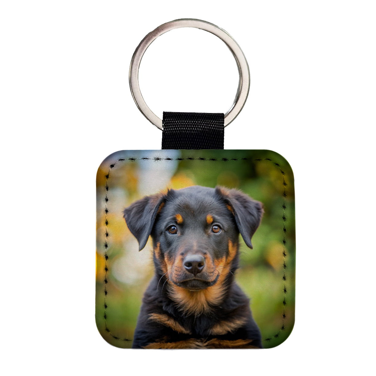 Beauceron Dog Puppy Photo Square Faux Leather Keychain