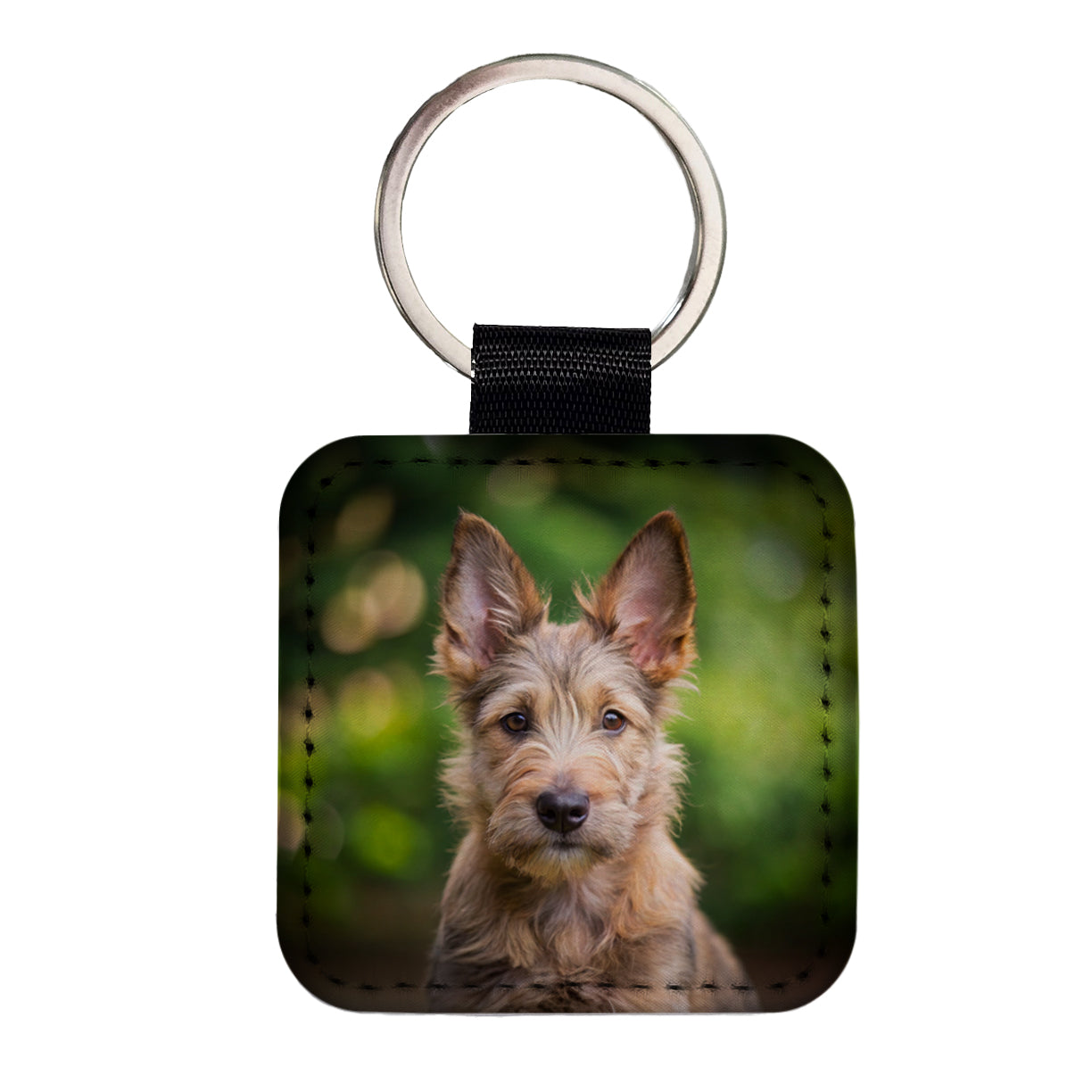 Berger Picard Dog Puppy Photo Square Faux Leather Keychain