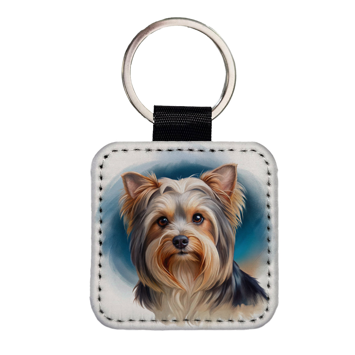 Biewer Terrier Dog Illustration Square Faux Leather Keychain