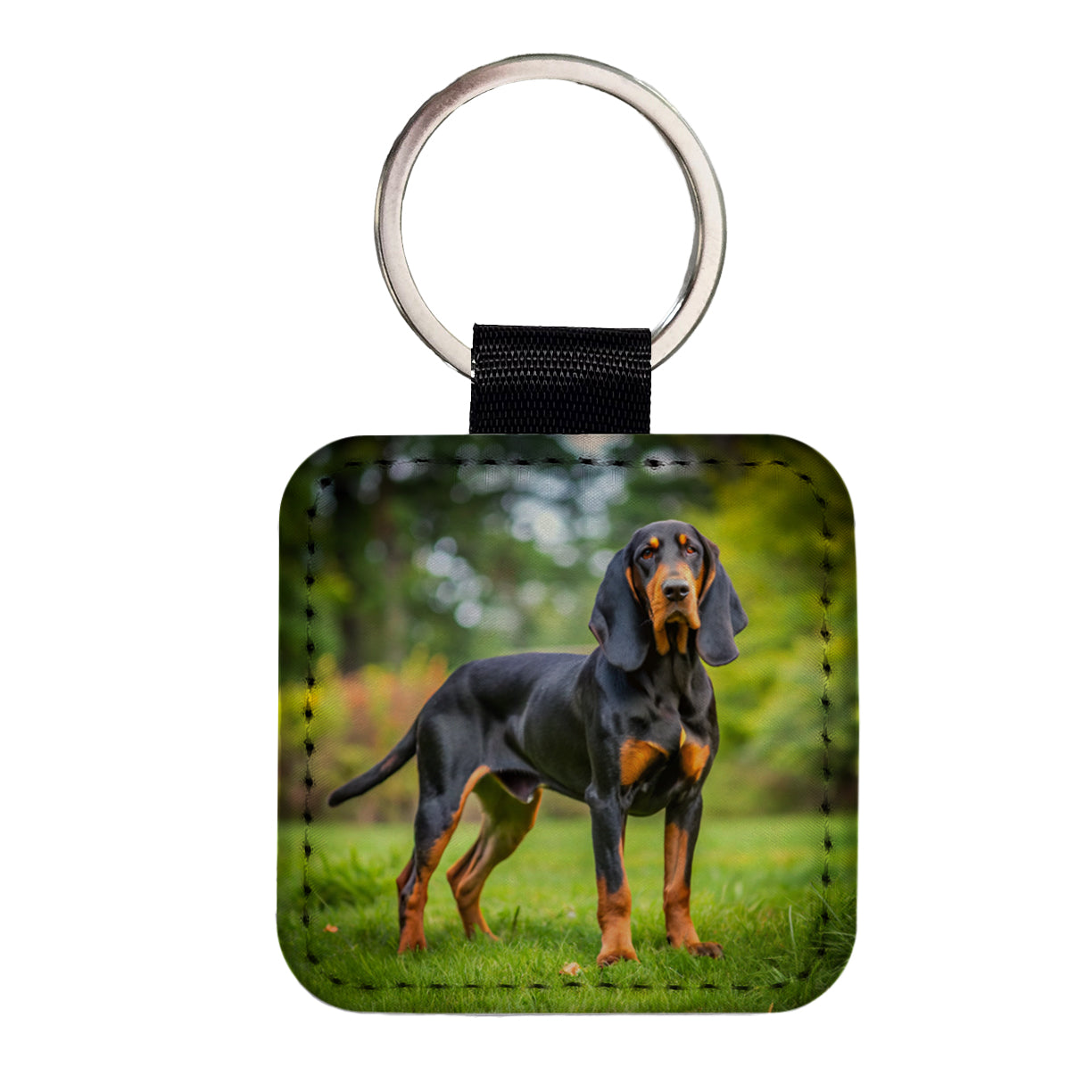 Black And Tan Coonhound Dog Photo Square Faux Leather Keychain