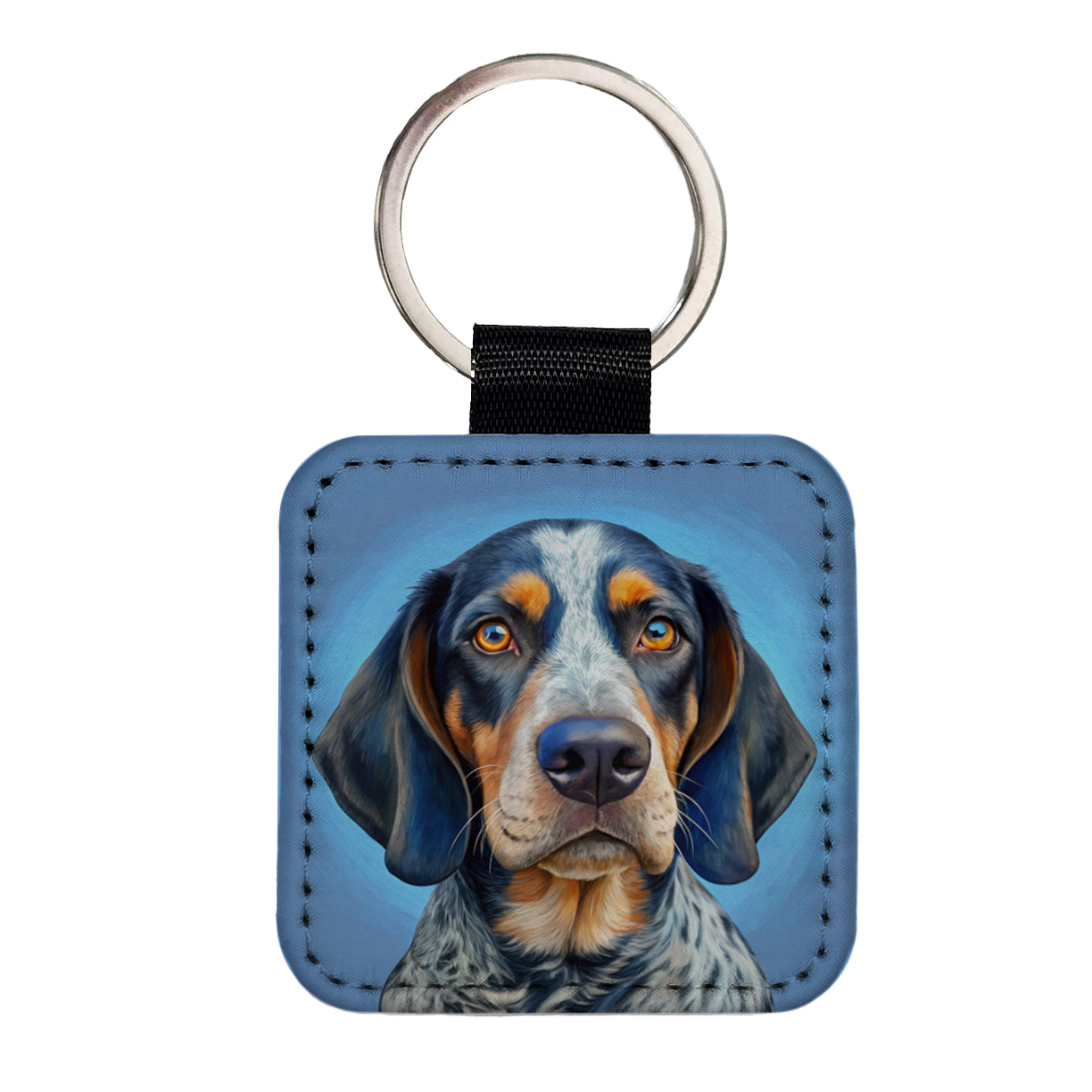 Bluetick Coonhound Dog Illustration Square Faux Leather Keychain