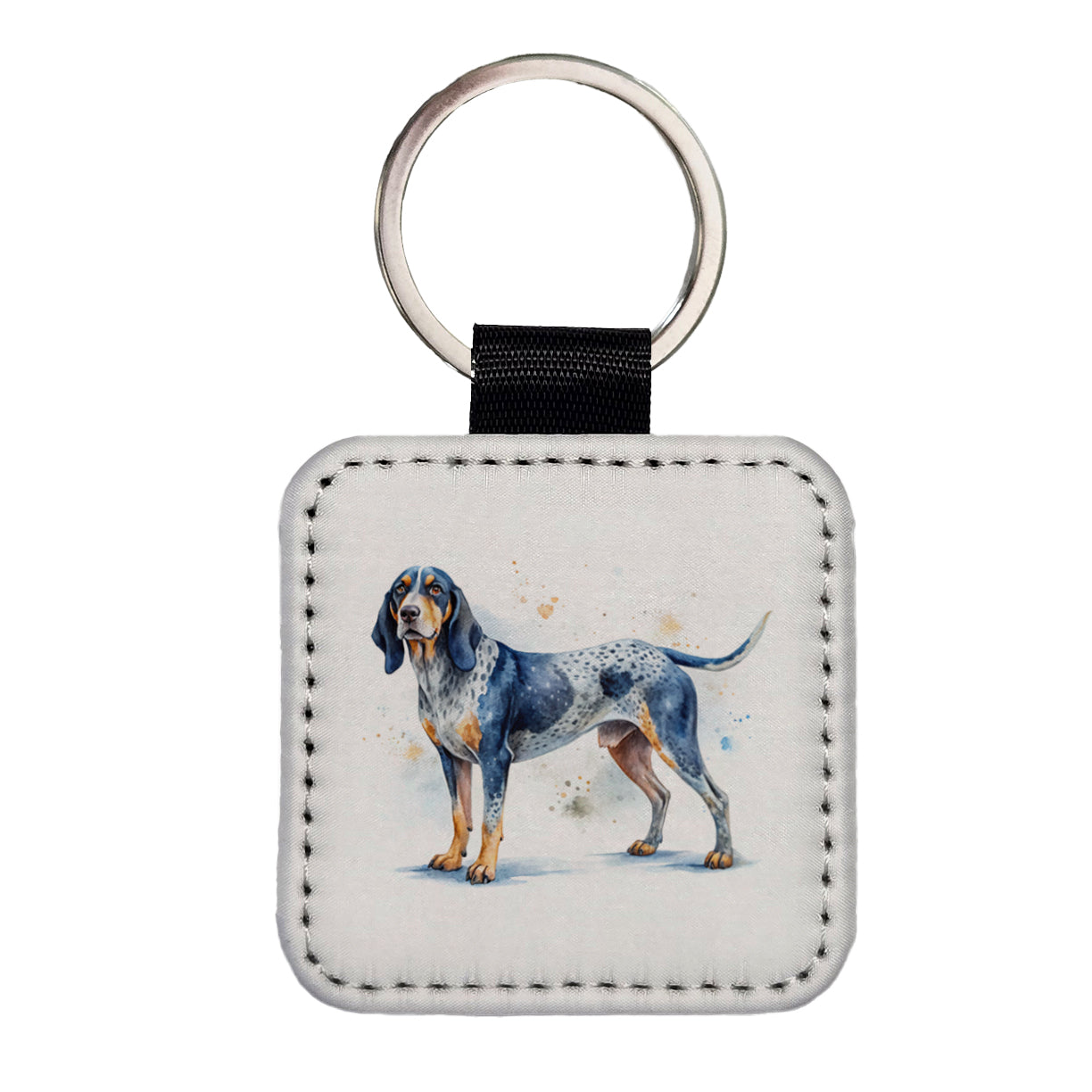 Bluetick Coonhound Dog Watercolor Style Square Faux Leather Keychain