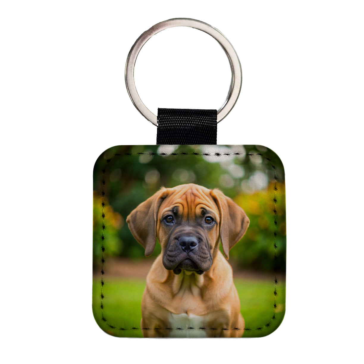 Boerboel Dog Puppy Photo Square Faux Leather Keychain