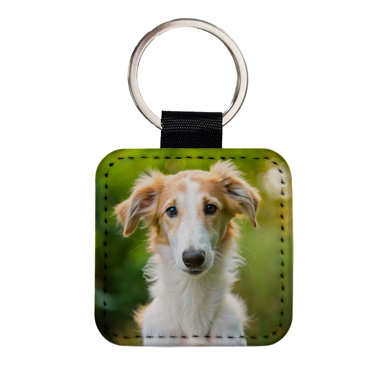 Borzoi Dog Puppy Photo Square Faux Leather Keychain