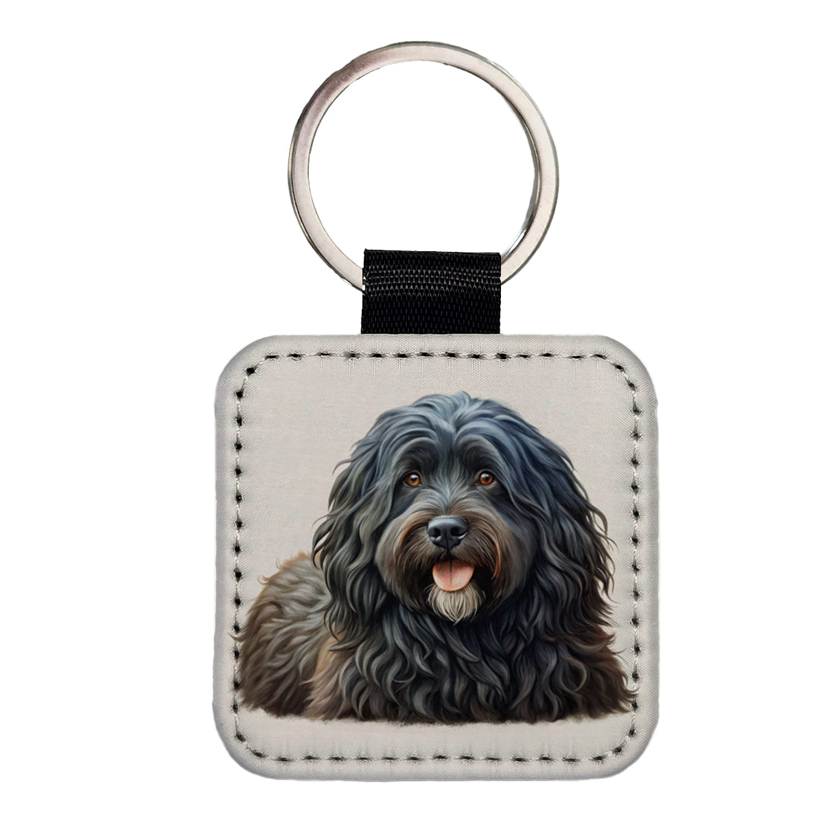 Bouviers Des Flandres Dog Illustration Square Faux Leather Keychain