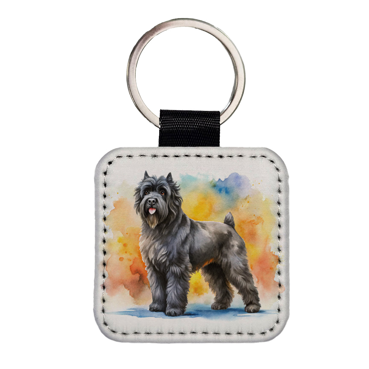Bouviers Des Flandres Dog Watercolor Style Square Faux Leather Keychain