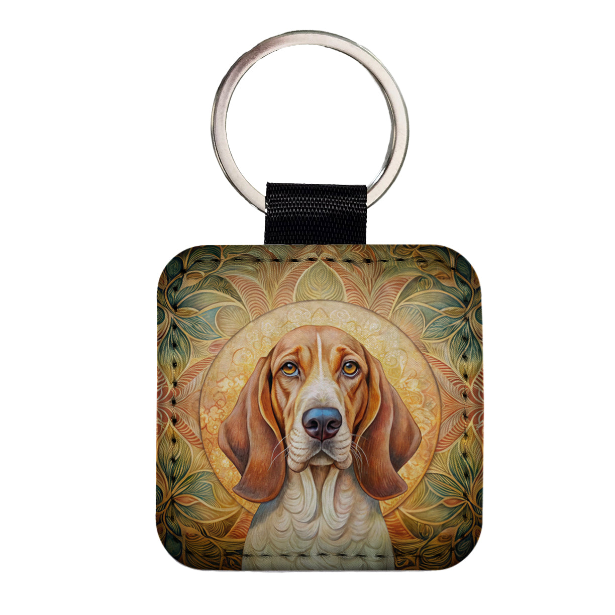 Bracco Italiano Dog Art Nouveau Square Faux Leather Keychain