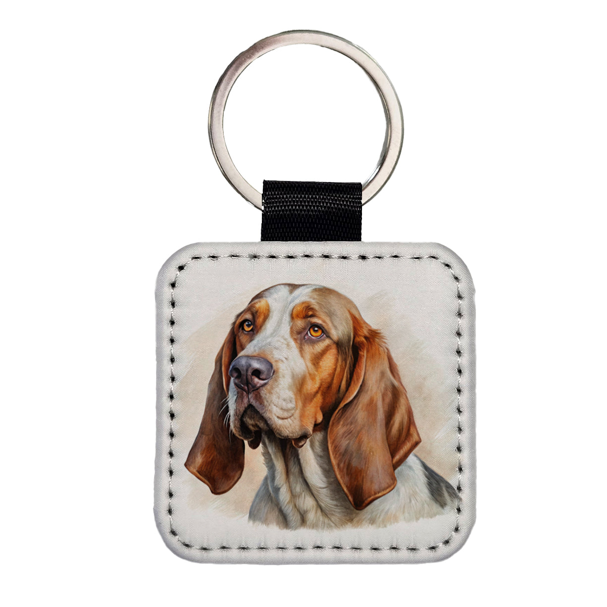 Bracco Italiano Dog Illustration Square Faux Leather Keychain