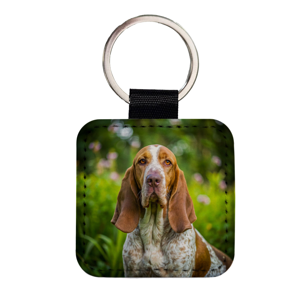 Bracco Italiano Dog Photo Square Faux Leather Keychain