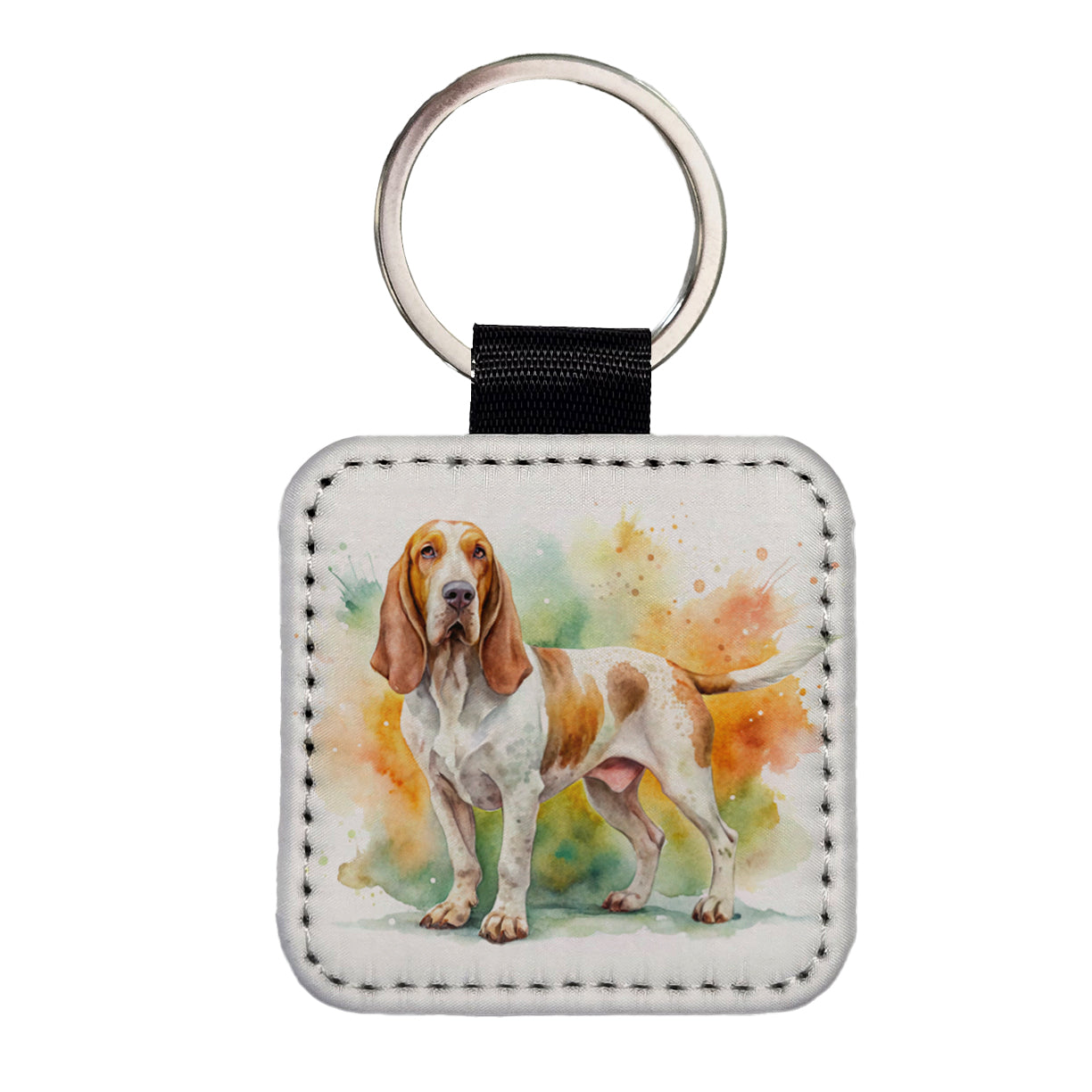 Bracco Italiano Dog Watercolor Style Square Faux Leather Keychain