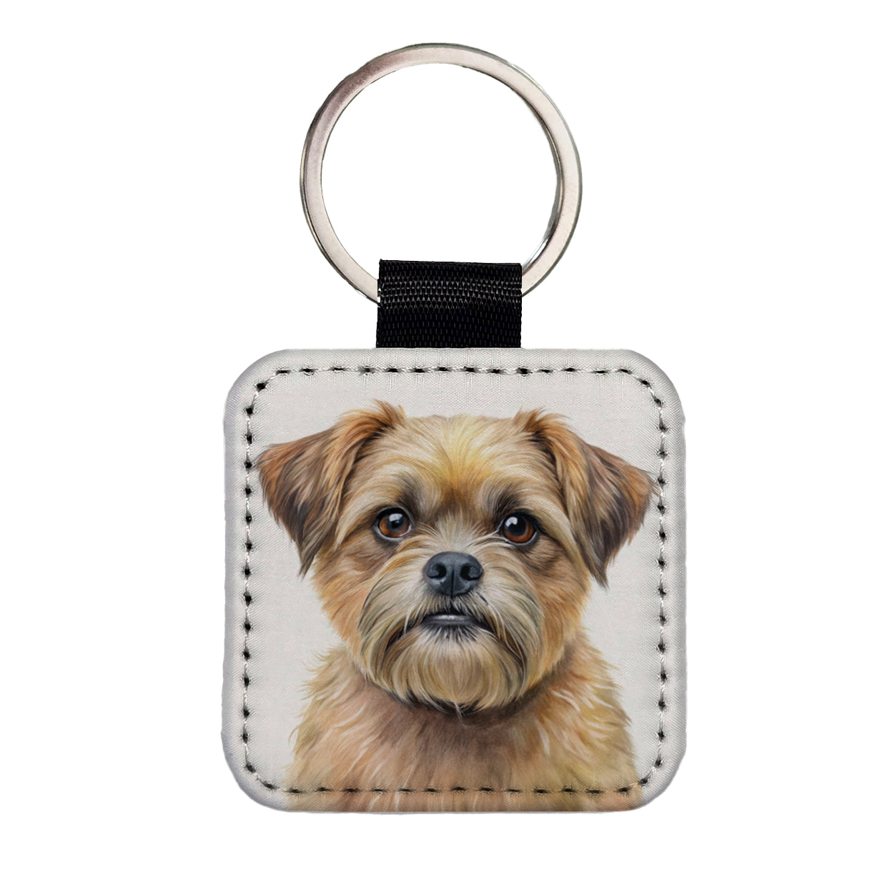 Brussels Griffon Dog Illustration Square Faux Leather Keychain