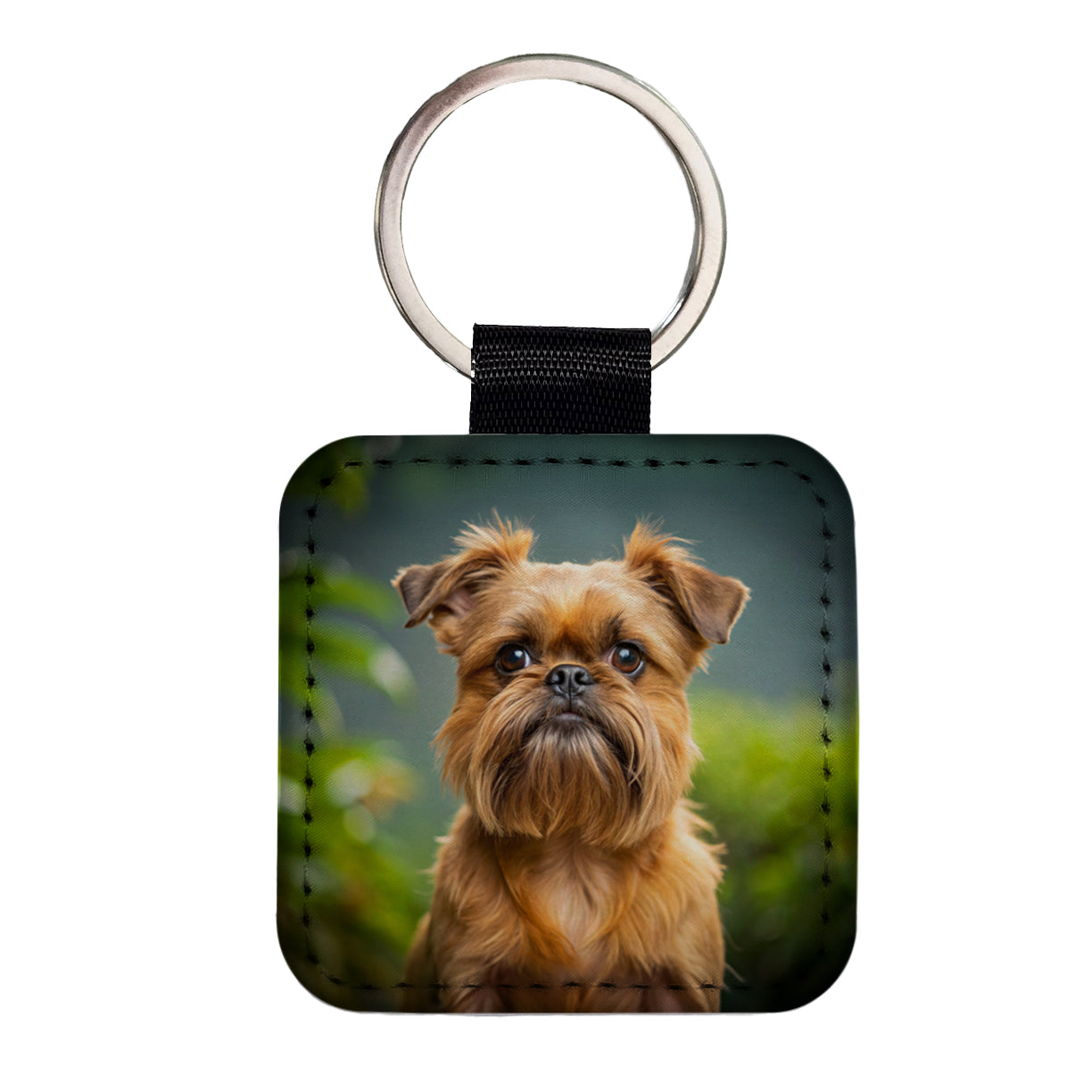 Brussels Griffon Dog Photo Square Faux Leather Keychain