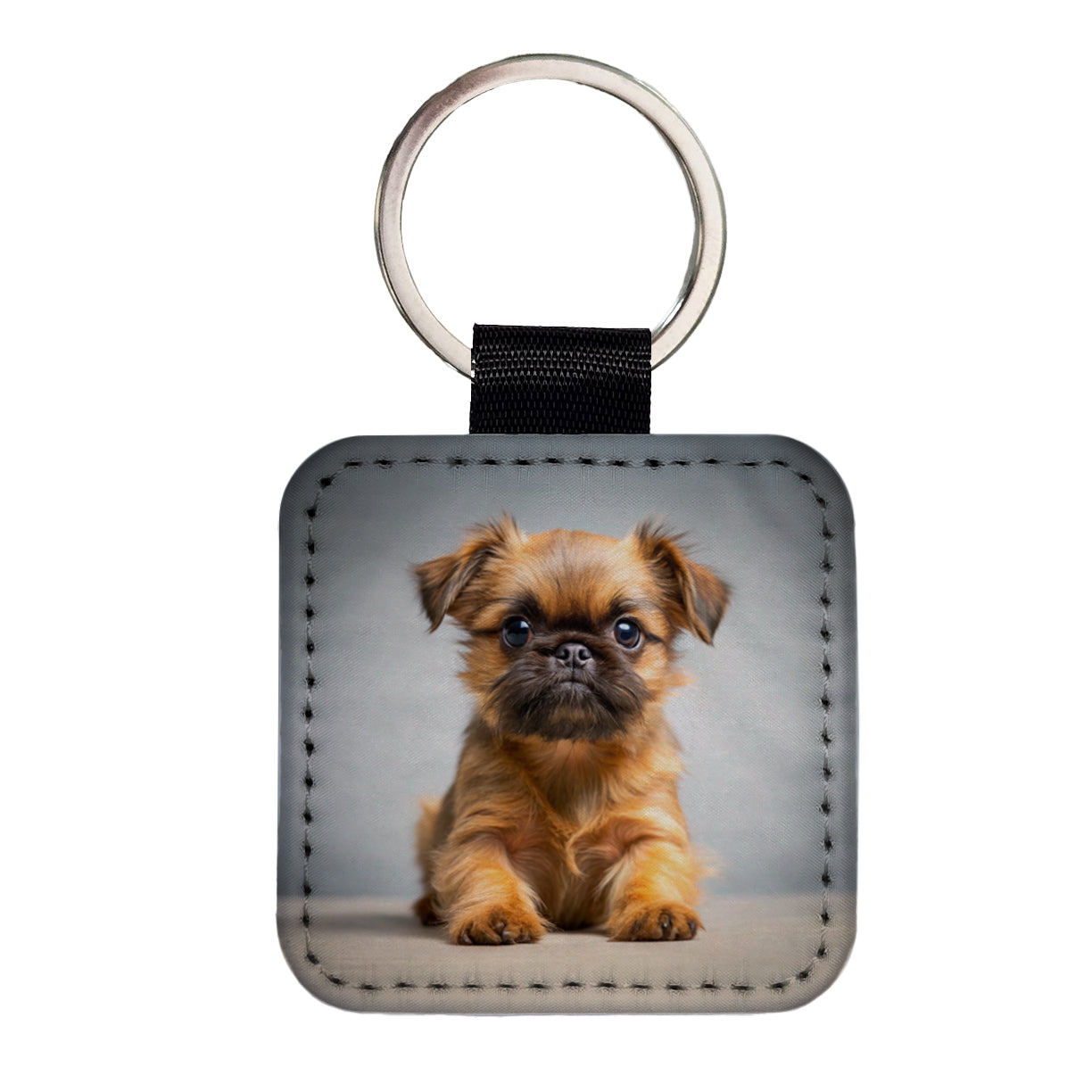 Brussels Griffon Dog Puppy Photo Square Faux Leather Keychain