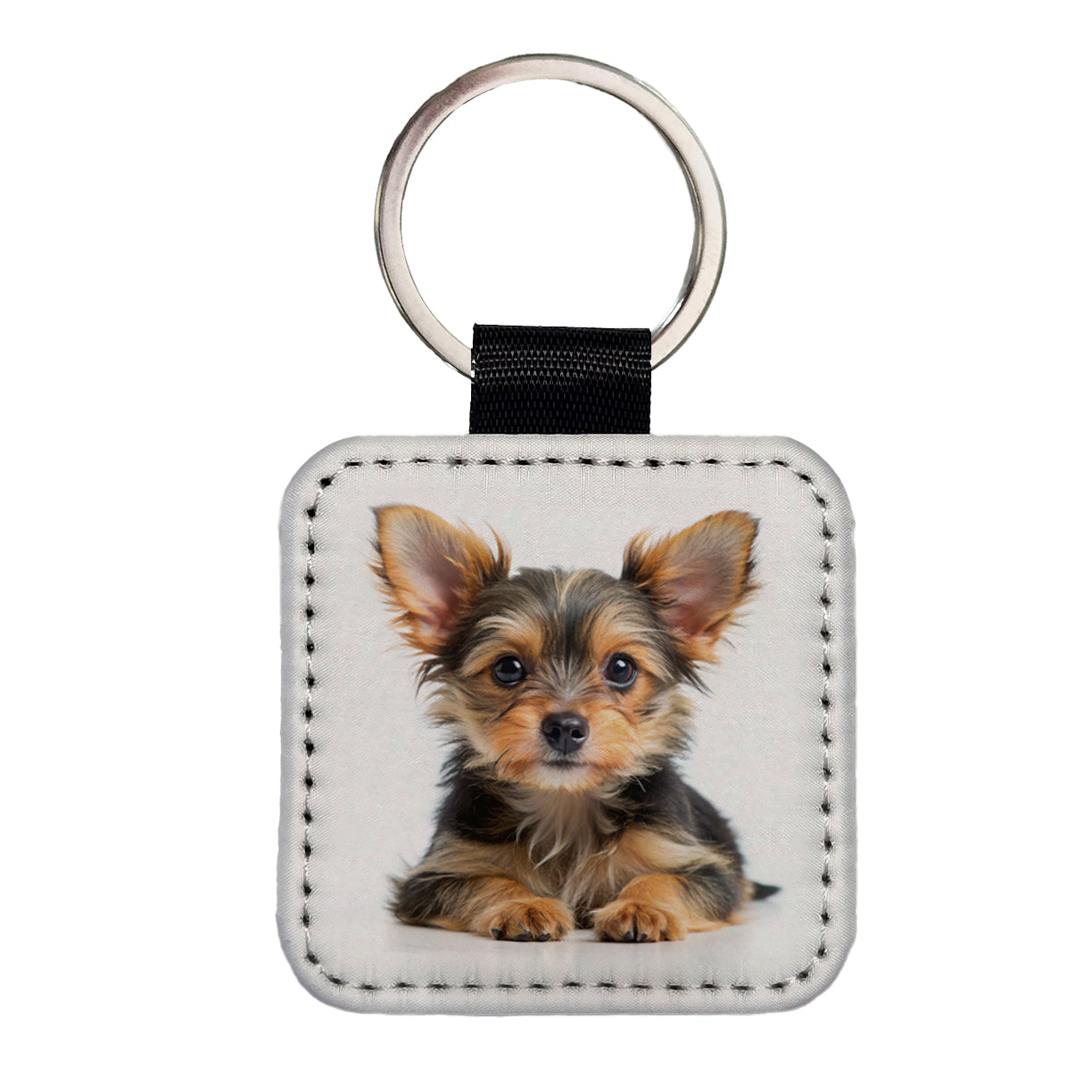 Chorkie Dog Puppy Photo Square Faux Leather Keychain