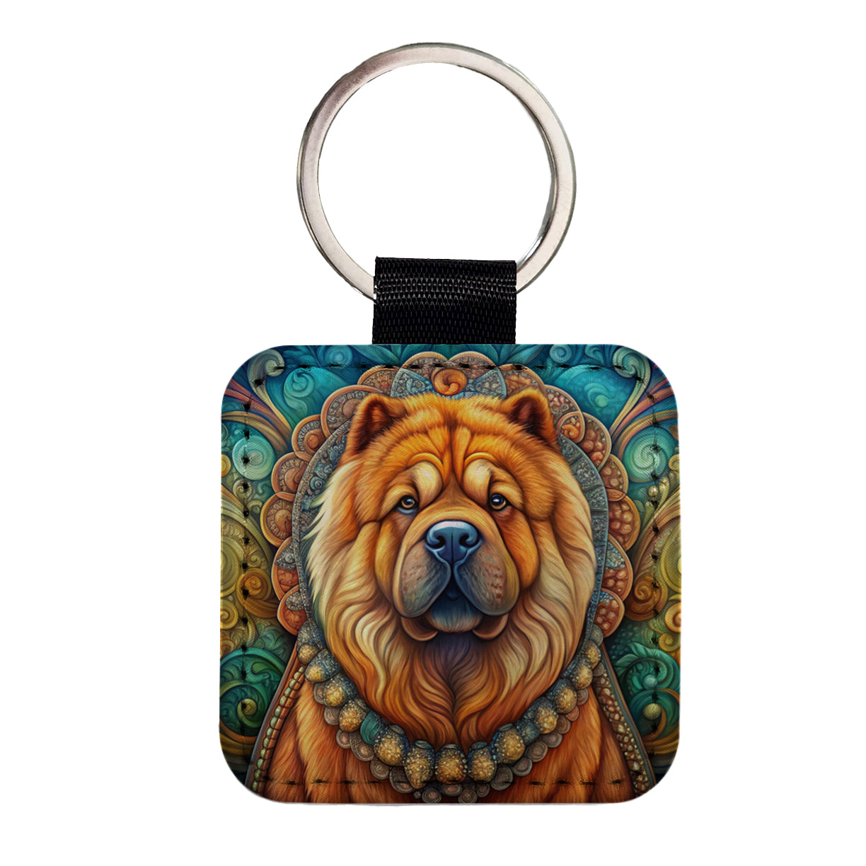 Chow Chow Dog Art Nouveau Square Faux Leather Keychain