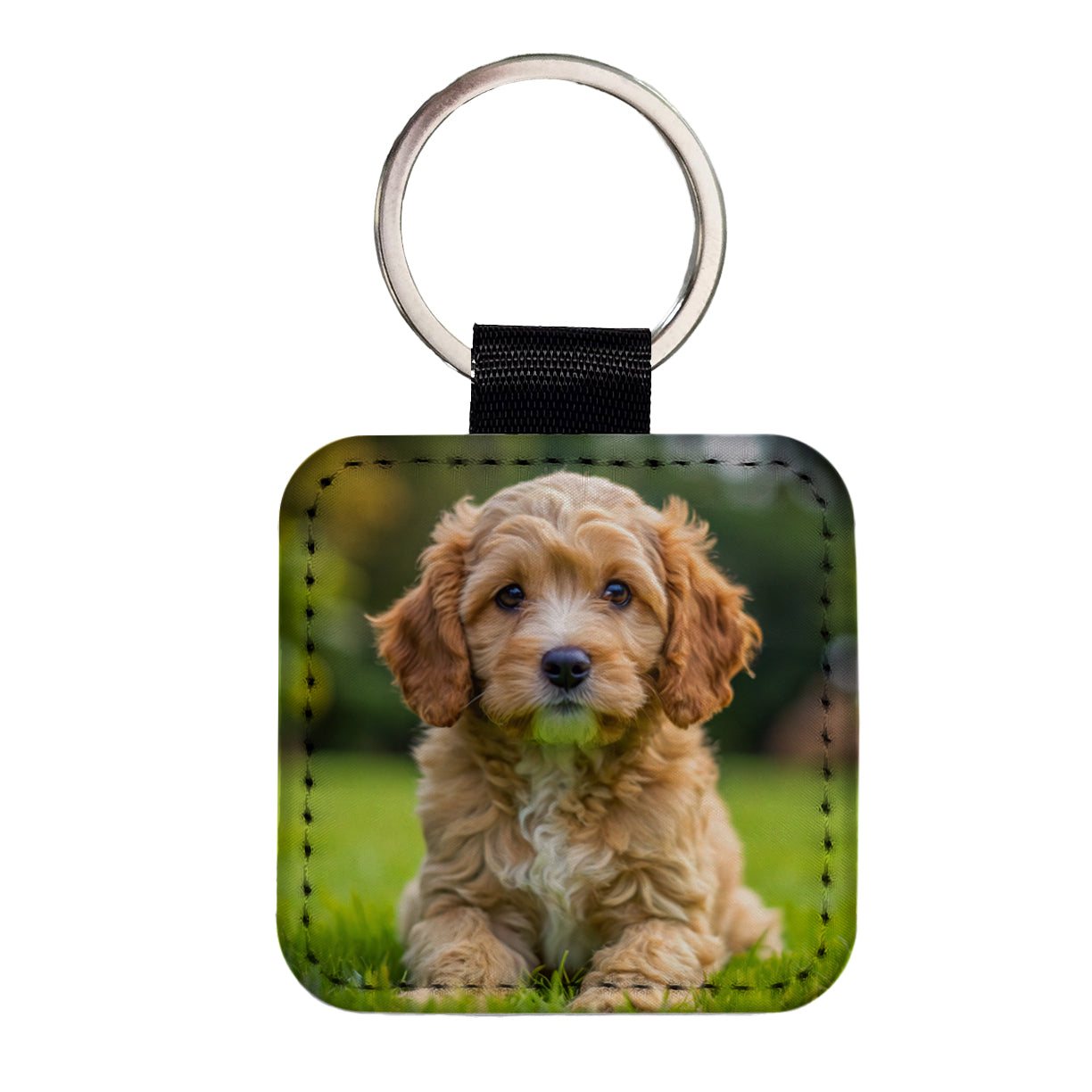 Cockapoo Dog Puppy Photo Square Faux Leather Keychain