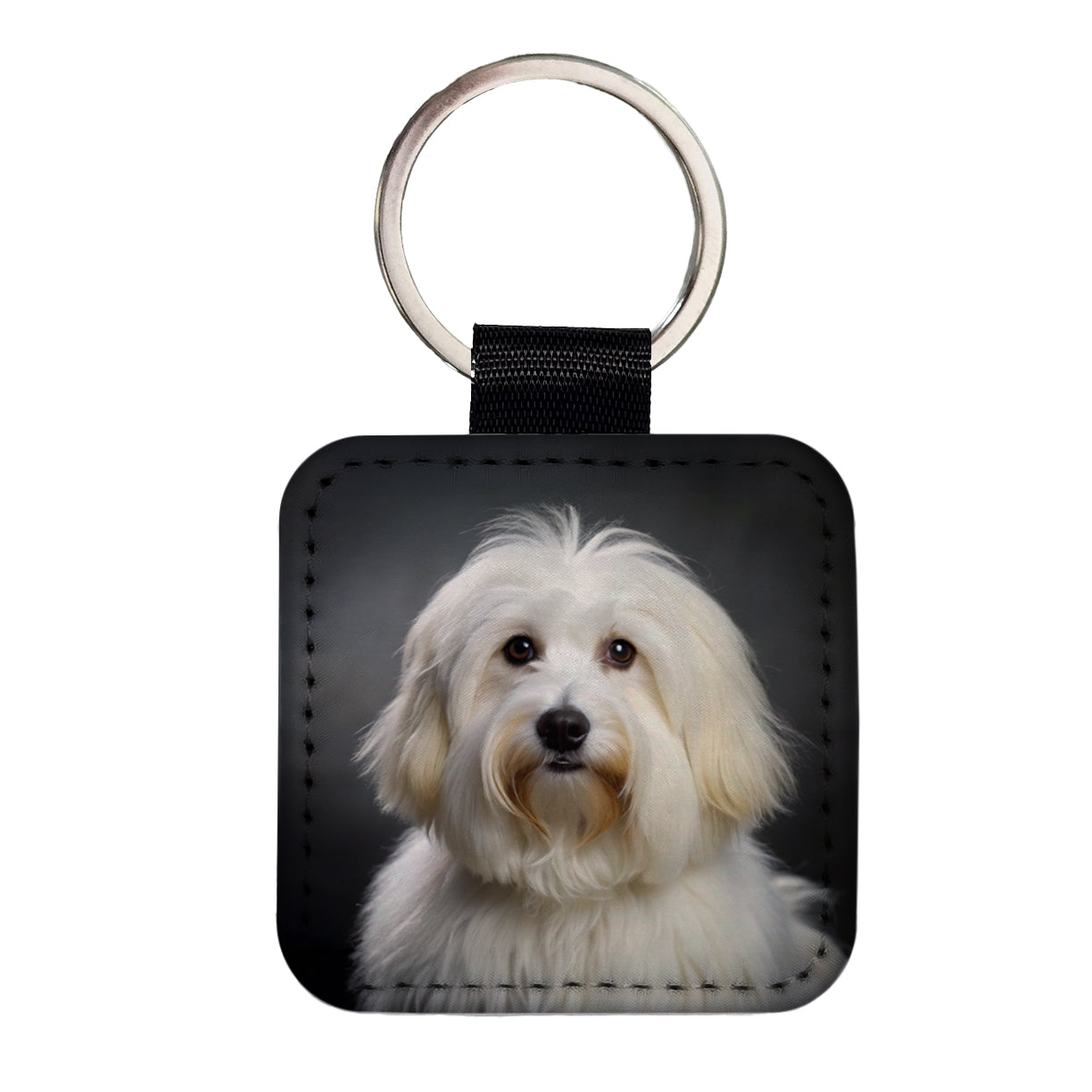 Coton De Tulear Dog Photo Square Faux Leather Keychain