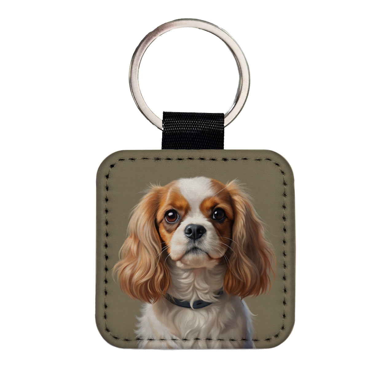 English Toy Spaniel Dog Illustration Square Faux Leather Keychain