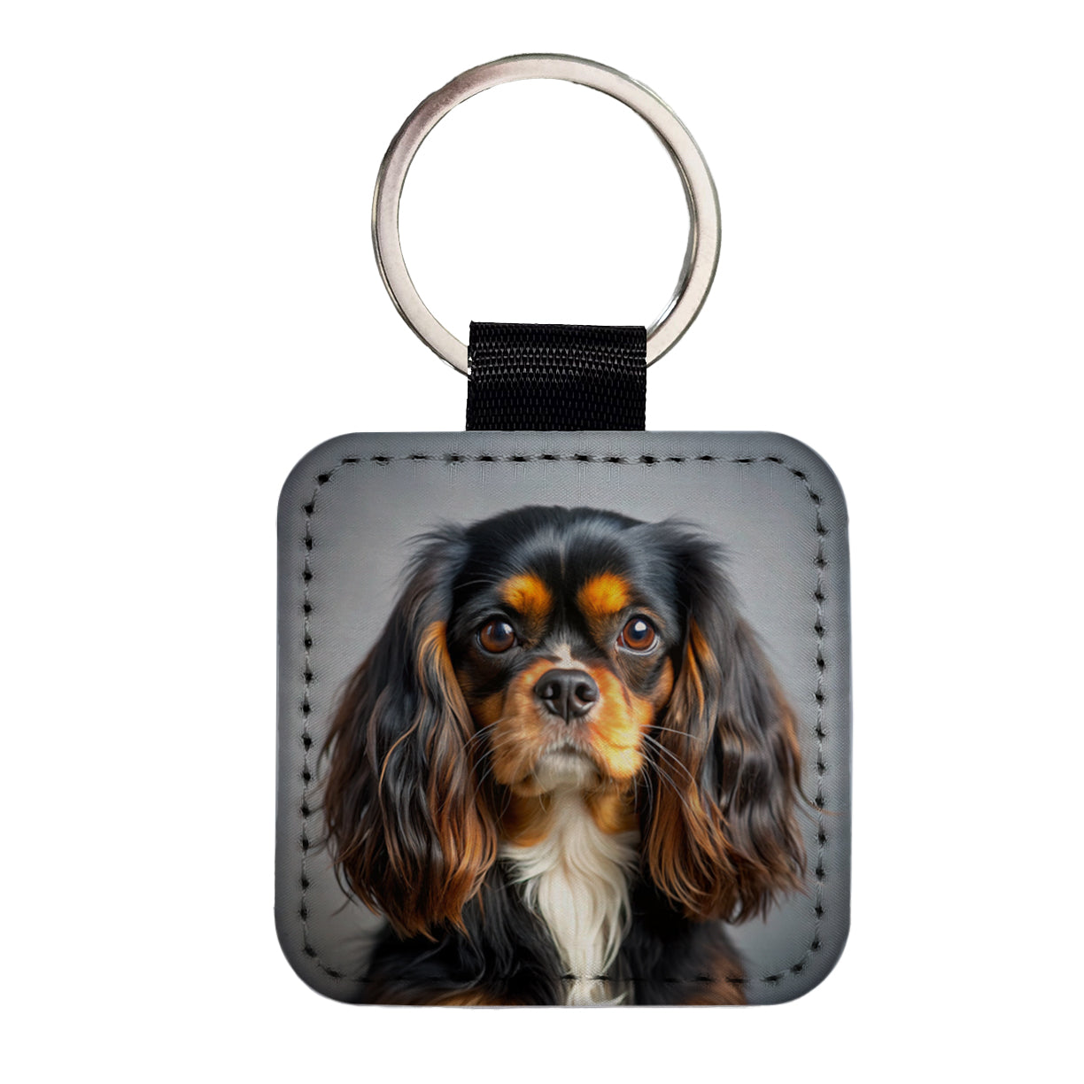English Toy Spaniel Dog Photo Square Faux Leather Keychain