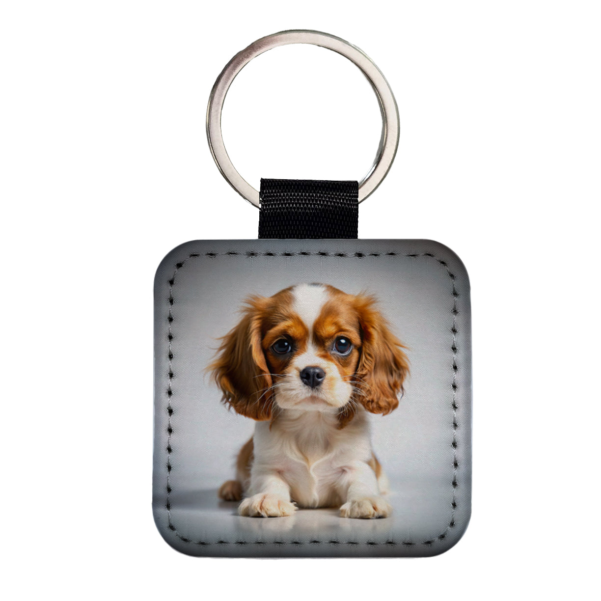 English Toy Spaniel Dog Puppy Photo Square Faux Leather Keychain