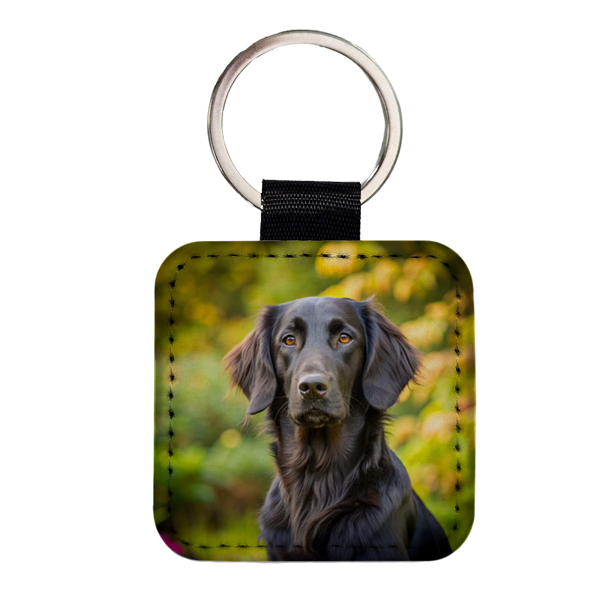 Flat Coated Retriever Dog Photo Square Faux Leather Keychain