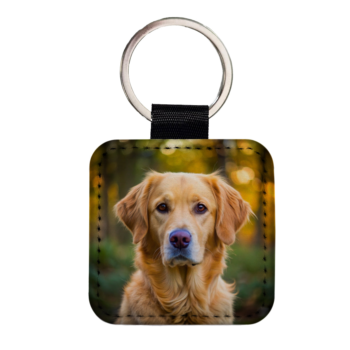 Goldador Dog Photo Square Faux Leather Keychain