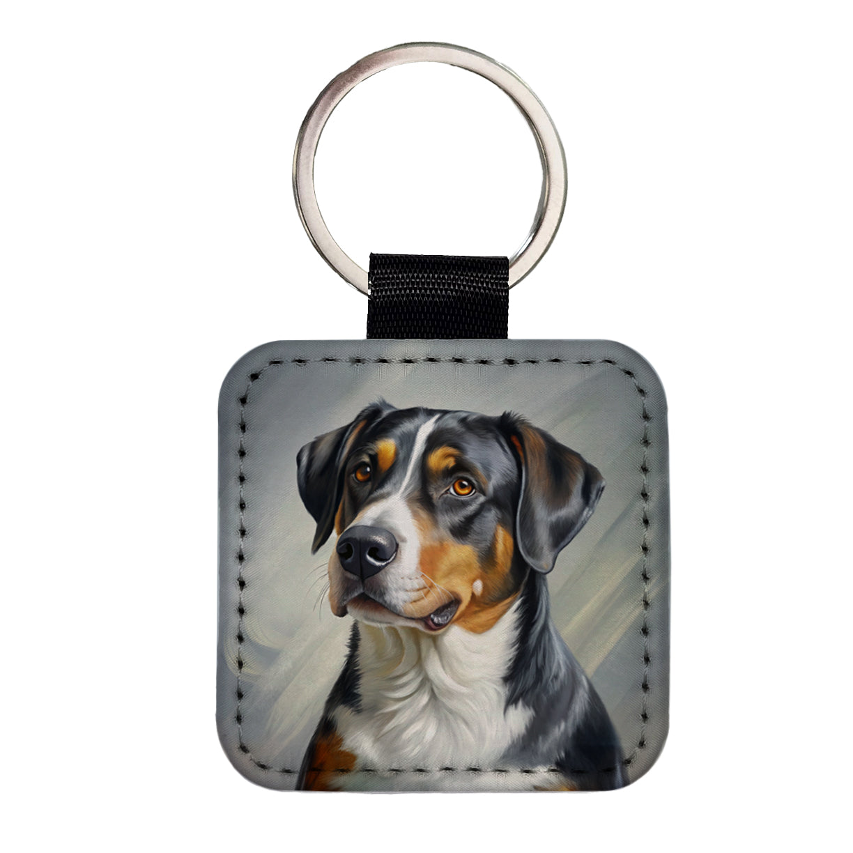 Greater Swiss Mountain Dog Illustration Square Faux Leather Keychain