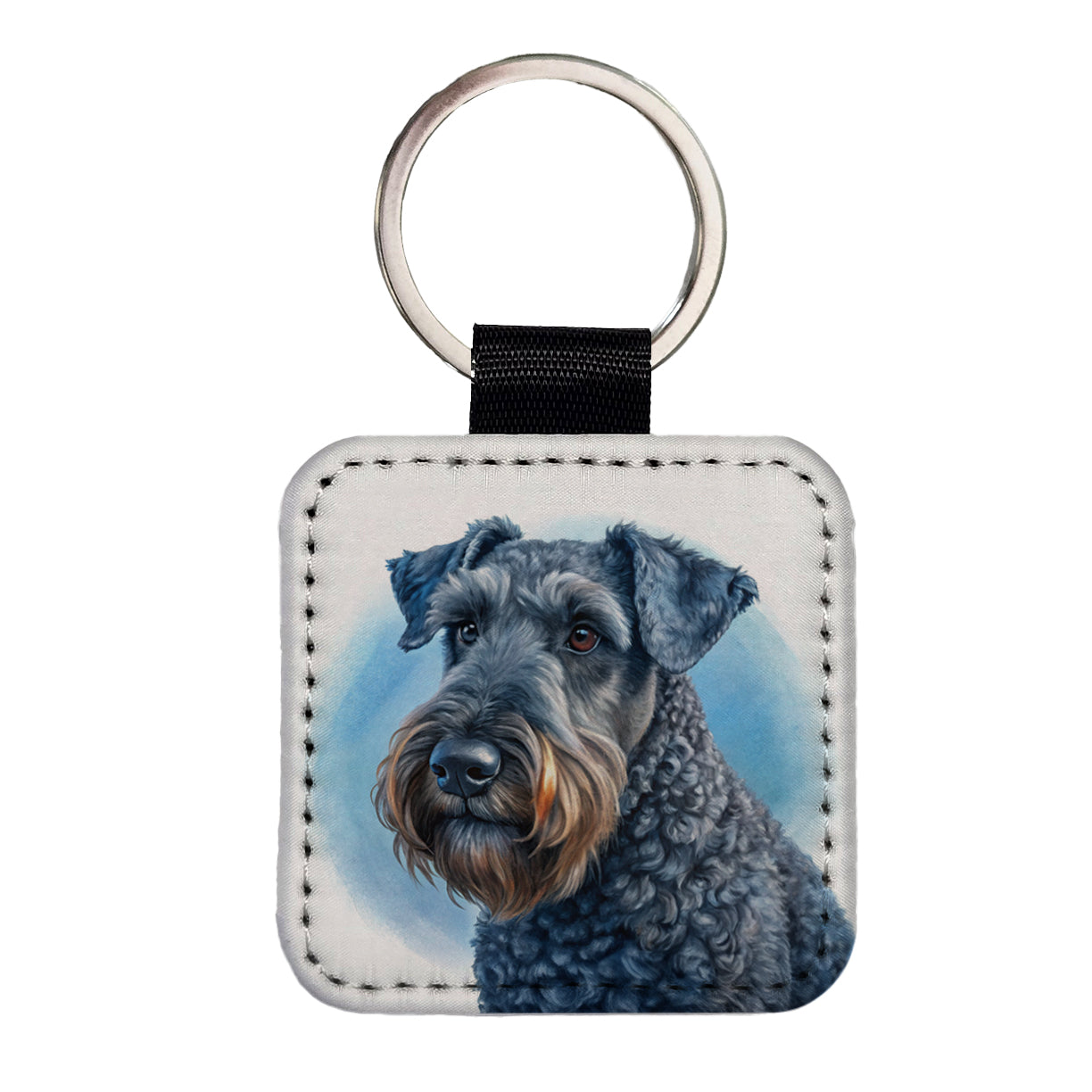 Kerry Blue Terrier Dog Illustration Square Faux Leather Keychain