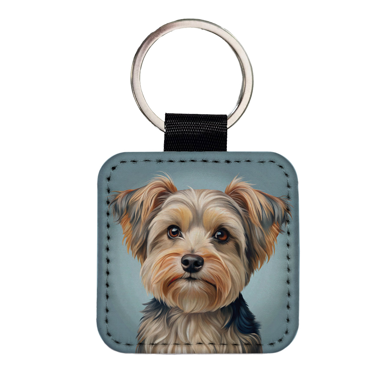 Morkie Dog Illustration Square Faux Leather Keychain