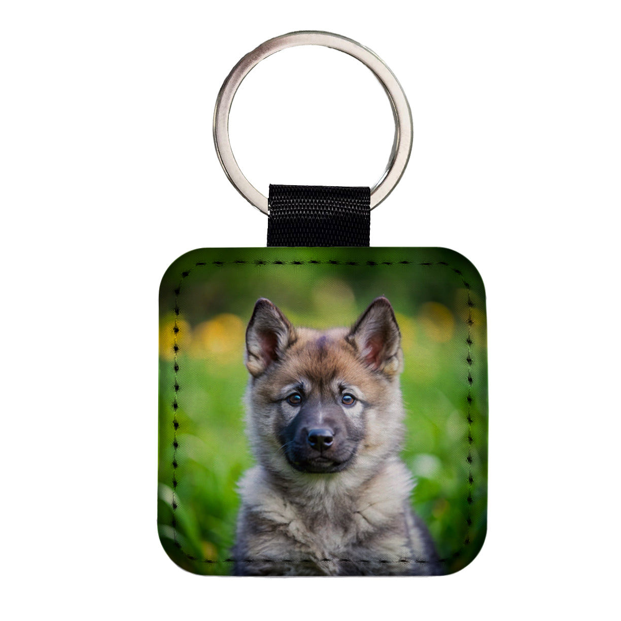Norwegian Elkhound Dog Puppy Photo Square Faux Leather Keychain