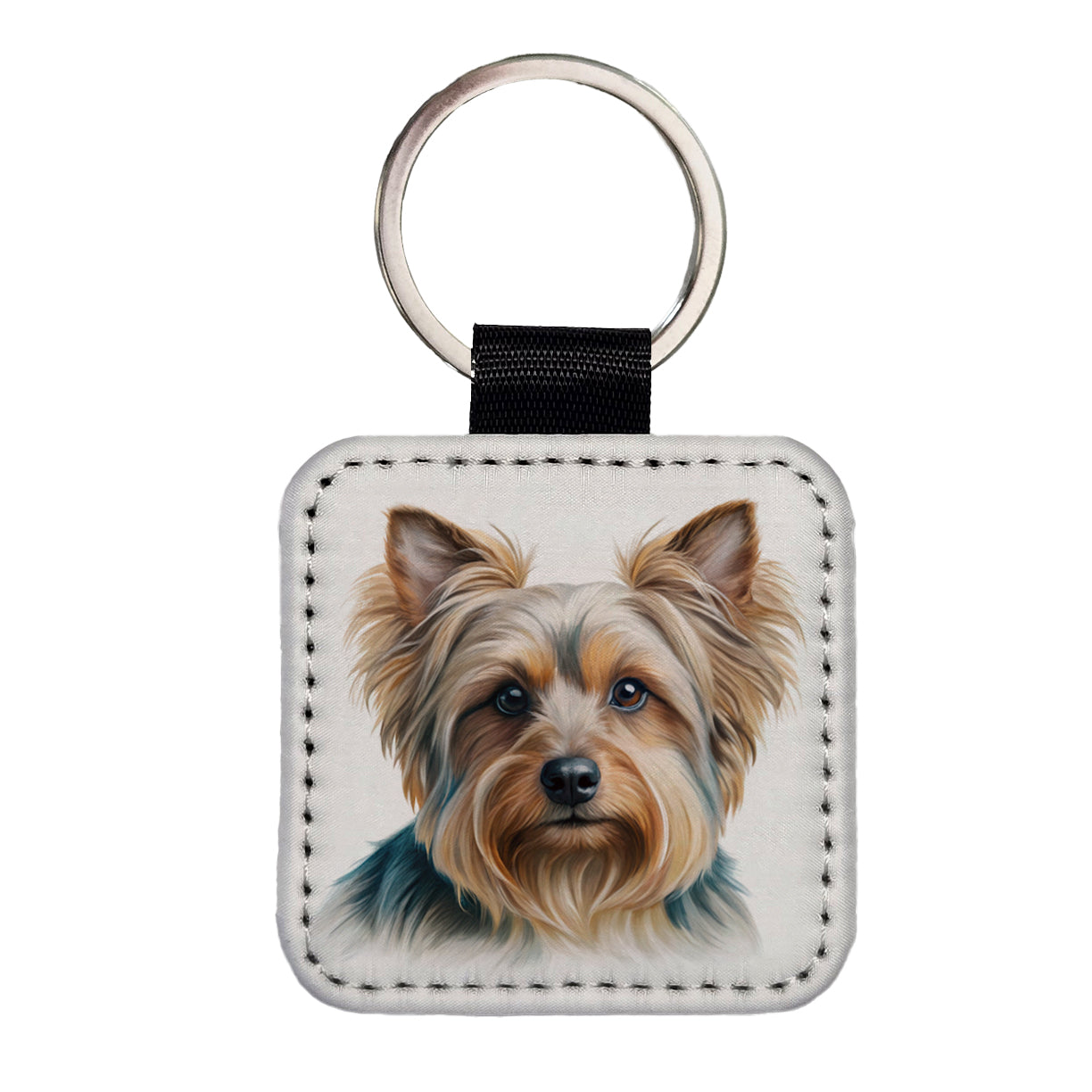 Silky Terrier Dog Illustration Square Faux Leather Keychain