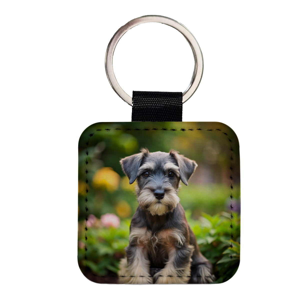 Standard Schnauzer Dog Puppy Photo Square Faux Leather Keychain