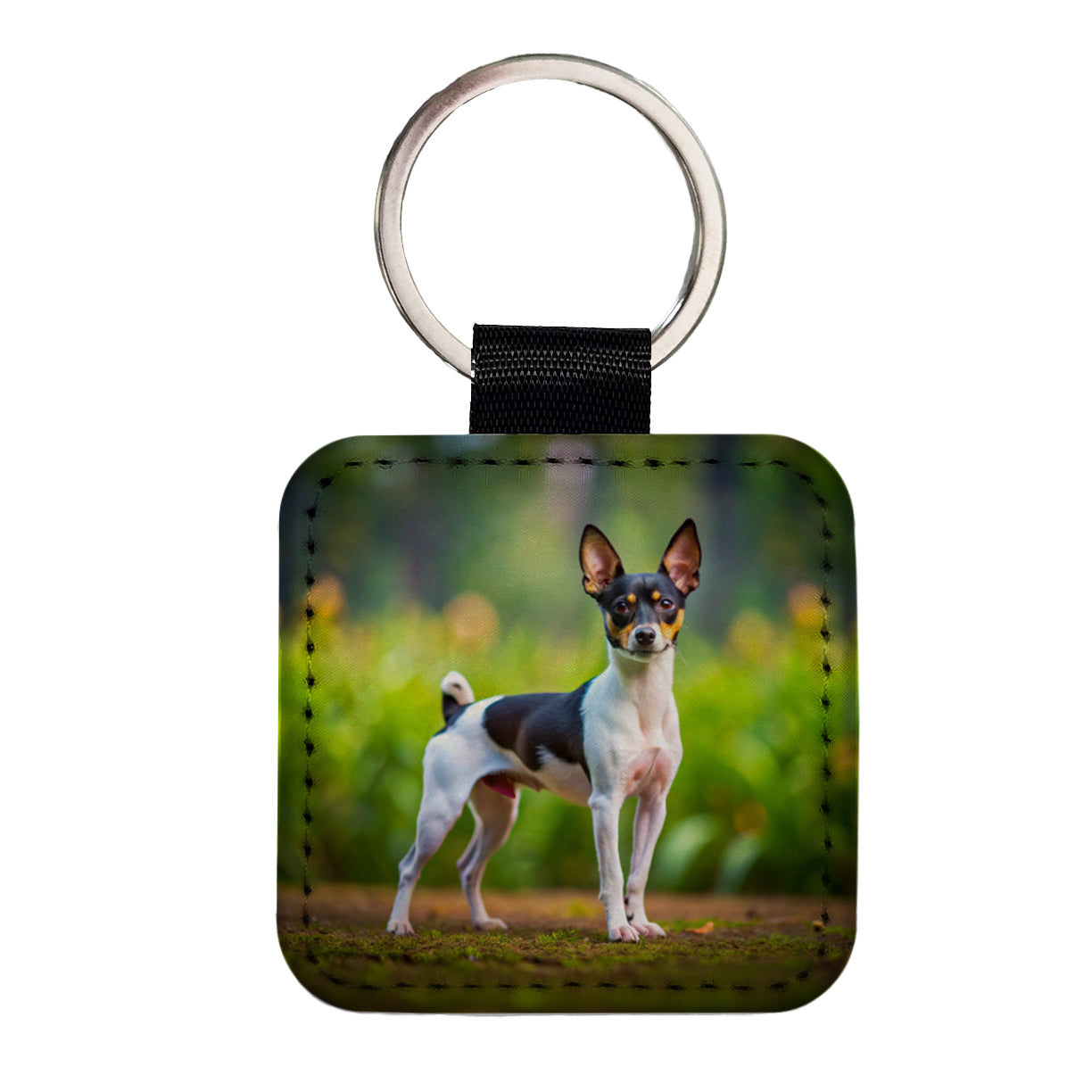 Toy Fox Terrier Dog Photo Square Faux Leather Keychain