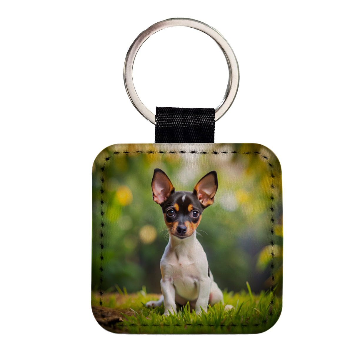 Toy Fox Terrier Dog Puppy Photo Square Faux Leather Keychain