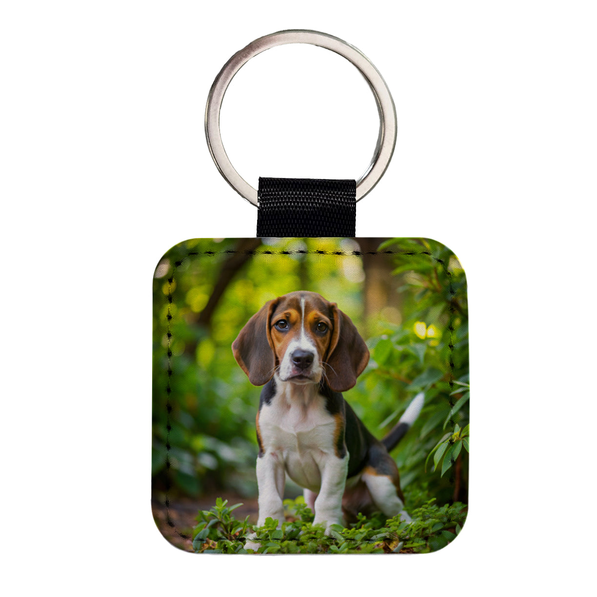 Treeing Walker Coonhound Dog Puppy Photo Square Faux Leather Keychain