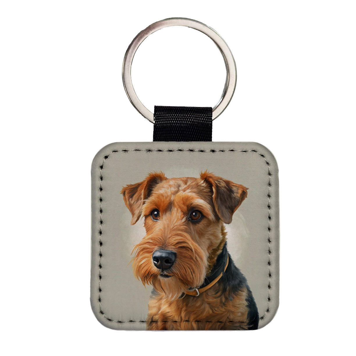 Welsh Terrier Dog Illustration Square Faux Leather Keychain